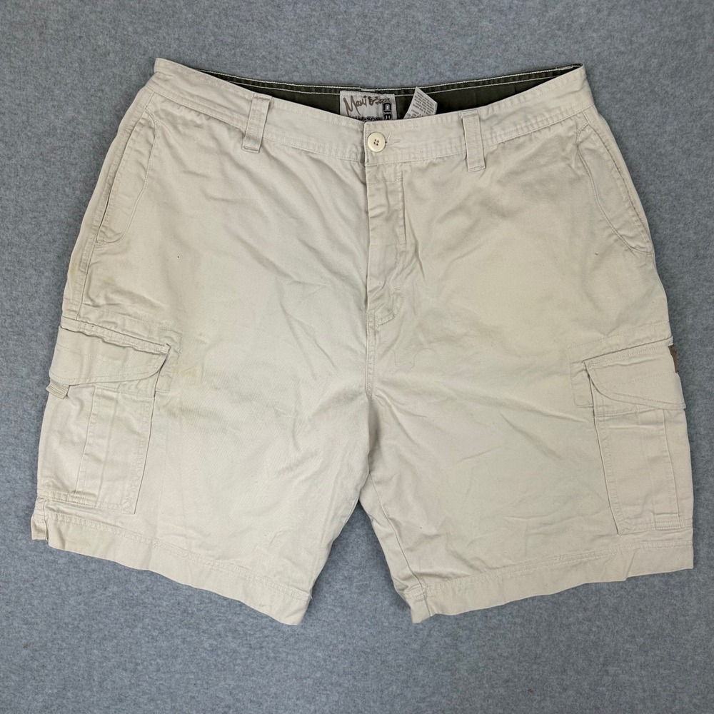 Maui and Sons Mens Khaki Tan Cotton Cargo Shorts Size 36 Utility Pockets Tan